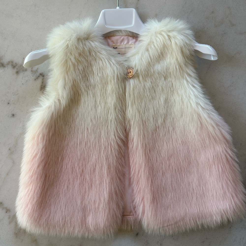 Girls Faux Fur Vest | Girls Pink and White Faux Fur | 3 Pommes Girls Vest